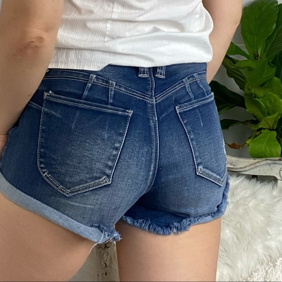 Jean distressed blue stretch shorts - Picture 13 of 14